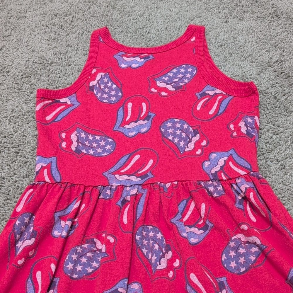 Girls Rolling Stones Dress Red Blue Tongue Sleeveless Size Large 10/12 - Picture 6 of 7
